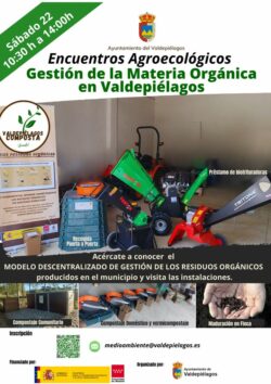 Encuentros Agroecológicos: 
MODELO DE GESTIÓN DE LA MATERIA ORGÁNICA EN VALDEPIÉLAGOS 
En esta ocasión os invitamos a conocer los diferentes proyectos que realizamos en Valdepiélagos para gestionar la materia orgánica producida en el municipio.
Lugar: Centro Cultural José María Herradas
Fecha: Sábado 22 de febrero de 2025
Horario:  de 10:30 - 14:00
Más información e inscripciones  https://forms.gle/f59tf23EXdF5pEWt8

Ayuntamiento Valdepiélagos